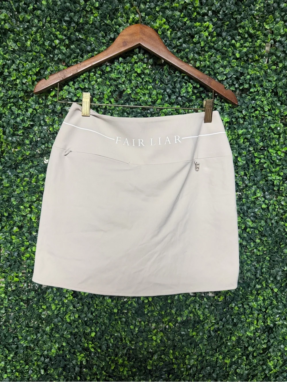 Fair Liar Set Neutral Short-Sleeve Zip Polo Top and Skirt - Cream color